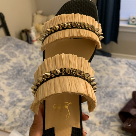 Christian Louboutin Shoes - CHRISTIAN LOUBOUTIN Women's Marivodou Embellished Raffia Sandals